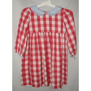 LIKE NEW Girl Sz 8 Red Gingham Long Sleeve Peter Pan Collar Dress SHRIMP & GRITS